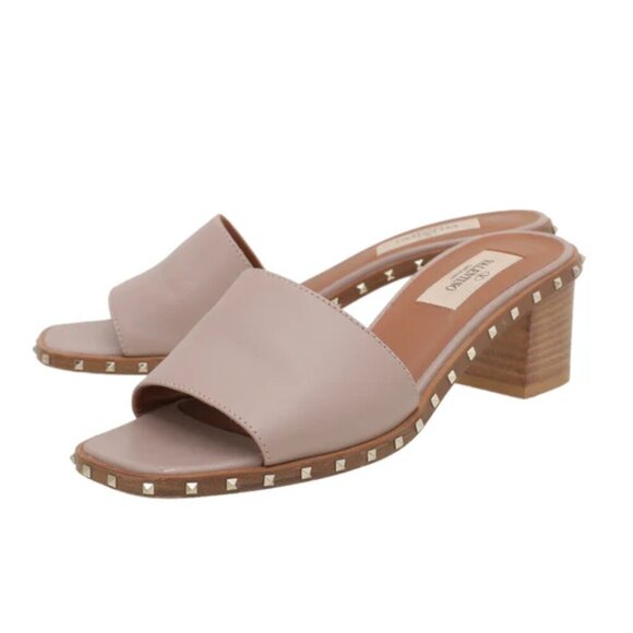 Valentino Soul Rockstud Slide Heeled Mule Sandal in Poudre - Picture 1 of 12